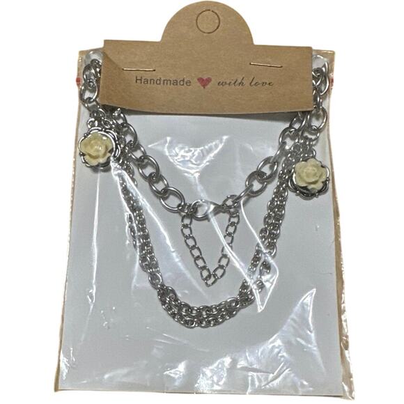 Womens Boot Chain White Roses charms Silver Tone 14” HomeMade Brand New NWT - Picture 8 of 8